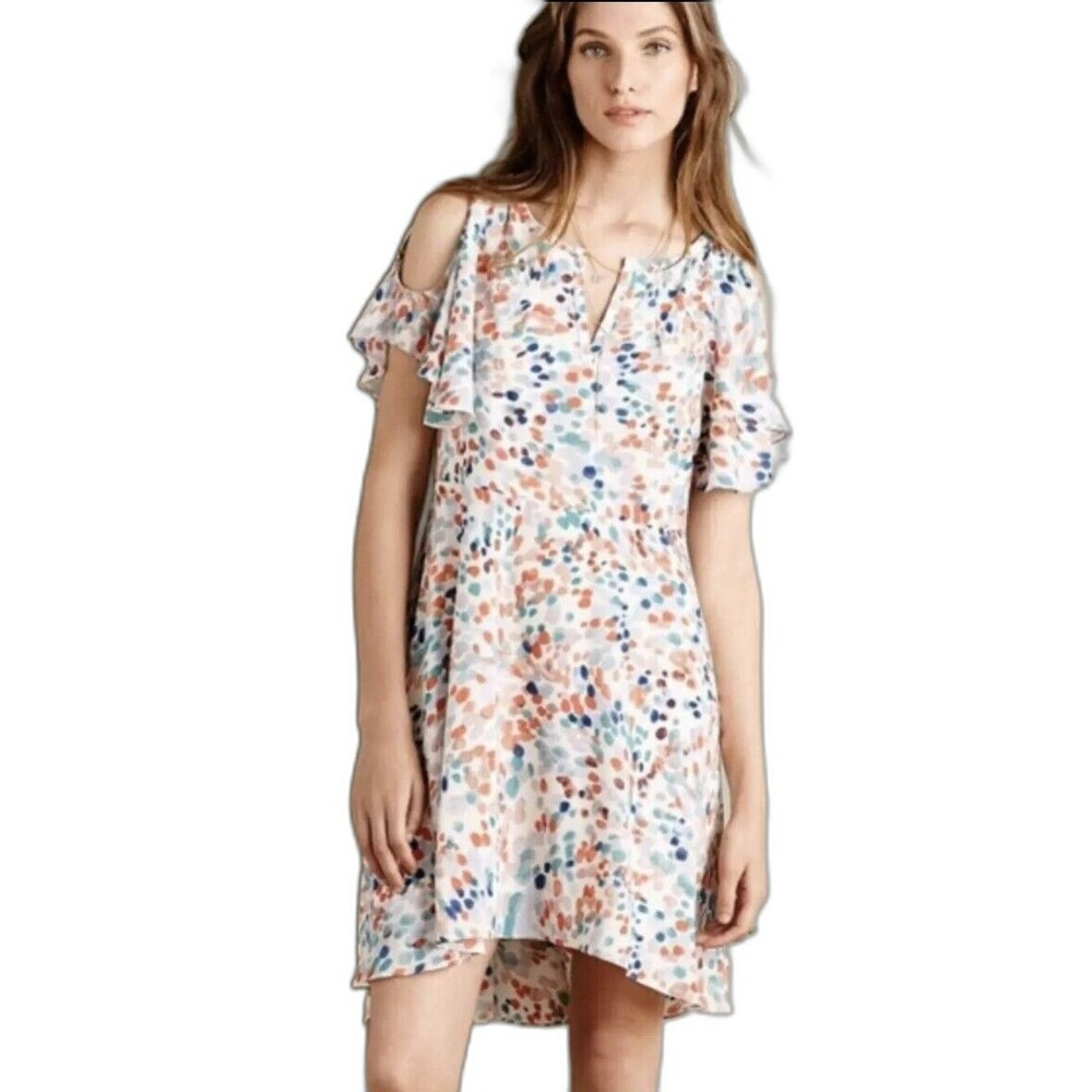 Maeve Anthropologie Watercolor Polkadot Bohemian Flutter Sleeve Dress Women's M